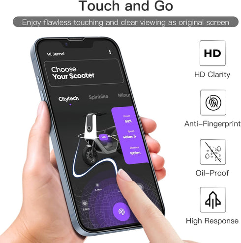 JETech 3-Pack Full Coverage Tempered Glass Screen Protector for iPhone 14 6.1-Inch, Black Edge, HD Clear, Case-Friendly.