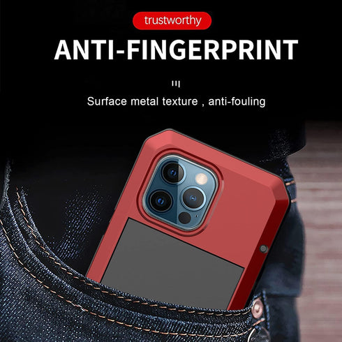 Marrkey iPhone 13 Pro Max Case, 360 Full Body Protective Heavy Duty Shockproof Tough Armour Aluminum Case - Red