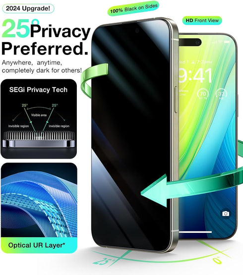 UltraGlass Ultra TOP 9H+ Glass for iPhone 15, Privacy Screen Protector with Full Coverage & Longest Durability