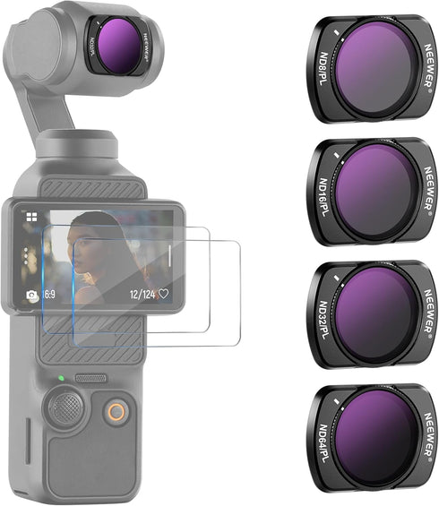 NEEWER Magnetic ND/PL Filter Set for DJI Osmo Pocket 3 Creator Combo, 4 Pack ND8/PL ND16/PL ND32/PL ND64/PL with 2 LCD