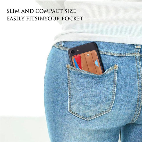 Dual Pockets Phone Wallet Stick On with Snap Closure, Adhesive Phone Card Holder for iPhone and Most Smartphones -