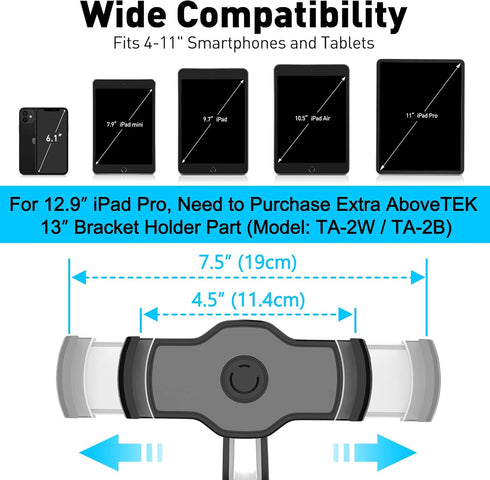 AboveTEK iPad Suction Mount, Phone Tablet Stand Holder with Suction Cup for 4"-11" Tablet/Phone/iPad Mini/Air (Black)