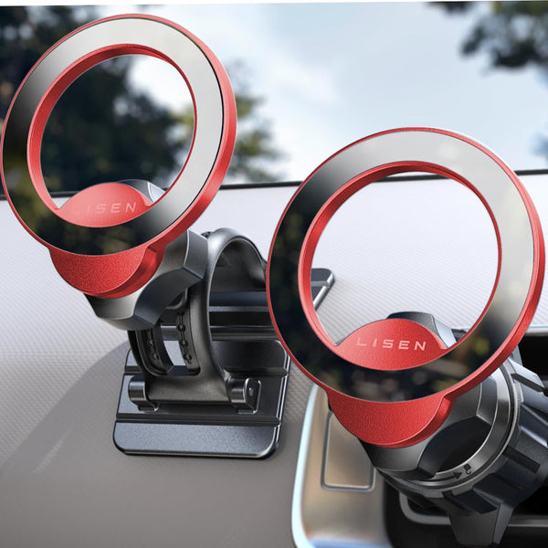 LISEN Red Car MagSafe Phone Mount, 360° Rotation Dash Mount for iPhone, Hands-Free Magsafe Car Mount for iPhone 15