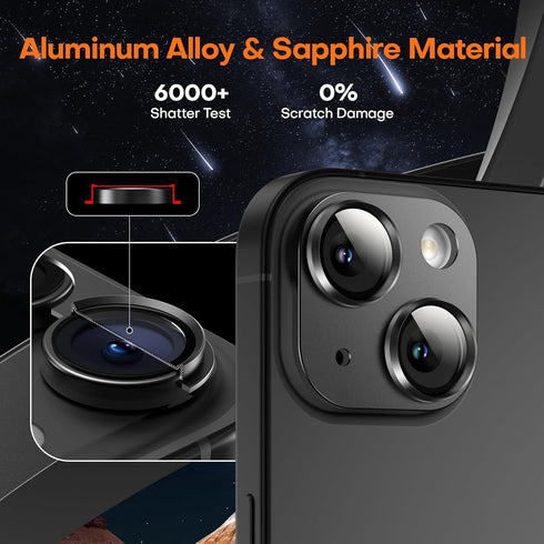 2 Pack Camera Lens Protector for iPhone 15/iPhone 15 Plus/iPhone 14, Aluminum Alloy Tempered Glass, Black Titanium