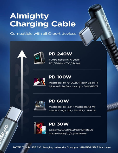 AINOPE 240W USB C to USB C Cable 3.3ft, Fast Charging Cable for MacBook, iPad Pro, Samsung S23/22/21/20