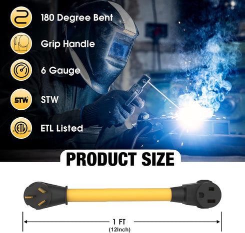 NEMA 10-50P to 6-50R Heavy-Duty Welding Plug 250V Adapter for Range Stove Oven to Welder Plasma Cutter 50 Amp