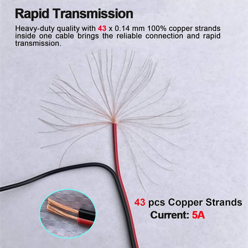 MILAPEAK 18AWG 43x2pcs Copper Strands 20 Pairs DC Power Pigtail Cable, 12V 5A Male & Female Barrel Connectors