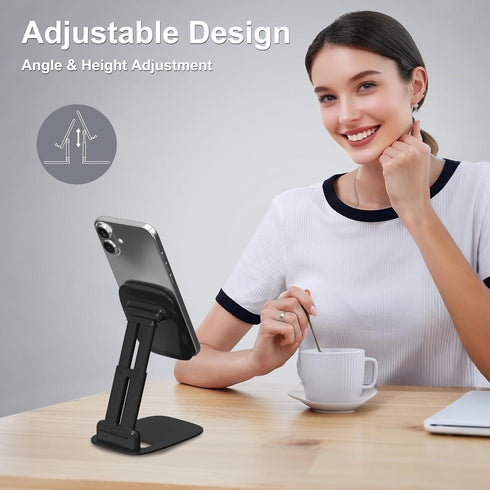 DEERLAMN 16/15/14/13/12/11 Cell Phone Stand for Desk, Height Adjustable Cell Phone Holder Portable Desktop Stand