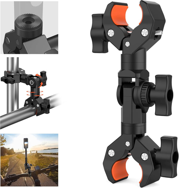 Double Clamp Mount Bracket Magic Arm with 1/4" Screw, Double Camera Clamp for Umbrella, Light Stand, Bike, Photography