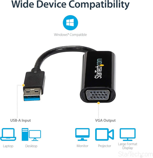 StarTech.com USB 3.0 to VGA Adapter, USB to VGA Monitor Converter for Windows, Slim