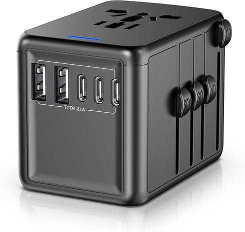 URJD Universal Travel Adapter, 6.0A 30W 5 USB C/A Ports + 2500W AC