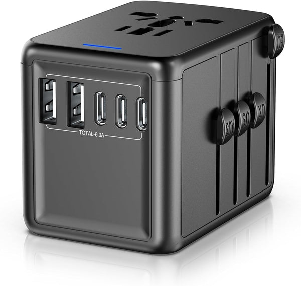 URJD Universal Travel Adapter, 6.0A 30W 5 USB C/A Ports + 2500W AC