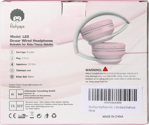 rockpapa L22 Wired Headphones for Kids, Foldable Stereo 3.5mm Corded Headphones with Microphone for School Classroom,