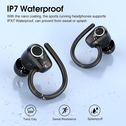 Wireless Earbuds, 2023 Bluetooth Headphones 5.3 Sport, 50H Earbuds with Earhooks, Deep Bass Stereo Noise Cancelling.
