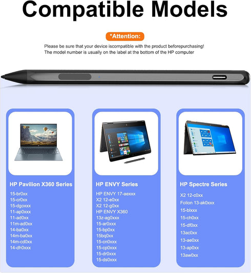 Stylus Pen for HP Envy X360, Pavilion X360, Specter X360, MPP 2.0 Tilt-Active Stylus with 4096 Levels of Pressure