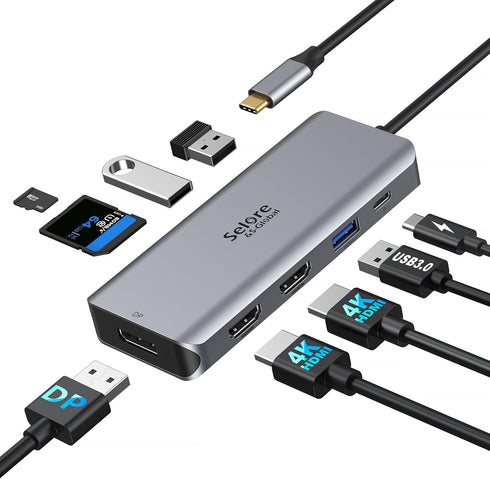 USB C Docking Station Dual Monitor, 9 in 1 Triple Display Docking Station for USB C Thunderbolt 3 Laptops