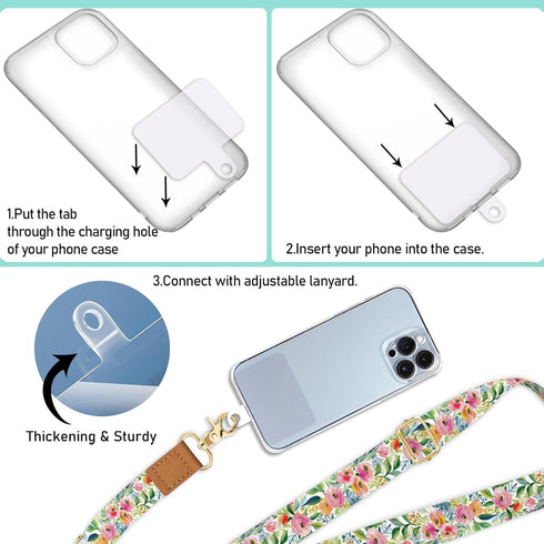 Piefly Phone Lanyard Crossbody Strap, Floral Flower Cell Phone Lanyard for Women, Wrist Strap Wristlet Adjustable