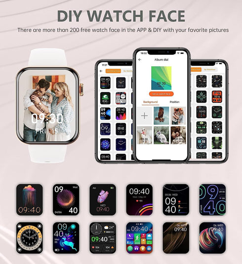 Smartwatch for Android & iPhone, 1.85" Waterproof Fitness Tracker with AI Voice Control, Pink