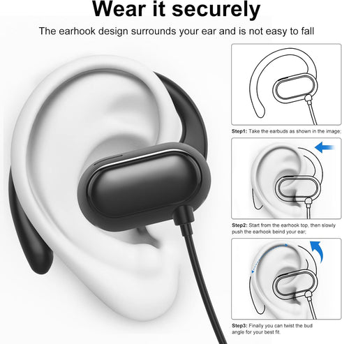 USB C Headphones Over-Ear Buds Hooks Wired Earbuds & Mic for Sports Running, Volume Control, USB Type C Open Ear