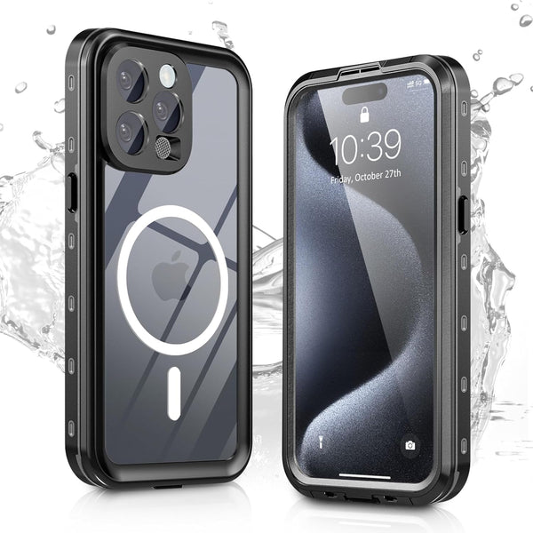 iPhone 15 Pro Max Case Waterproof - IP68 Case with Kickstand, Impact Resistant TPU + PC, Suitable for Diving, Swimming,