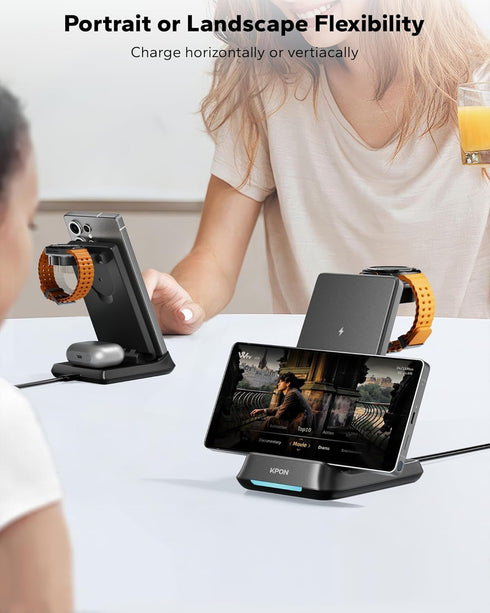 KPON 3 1 S26/S25/S25 Ultra/S24/Z in Charging Station for Samsung, Wireless Charger for Thick Cases, Foldable Phone