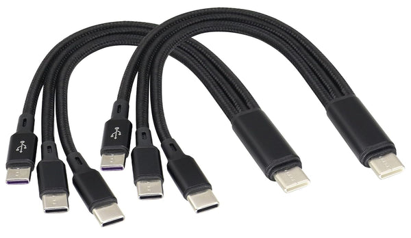 2Pack/20Cm Short 2.0 USB C Multi Charging Cable, 5V 3 in 1 USB C Male to 3 Type-C Male Fast Charge Cord, Black