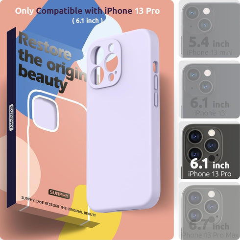 SURPHY Compatible with iPhone 13 Pro Case with Screen Protector, (Camera Protection + Soft Microfiber Lining) Liquid Silicone Phone Case 6.1 inch 2021, Light Lavender