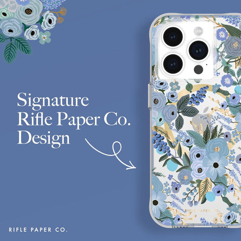 Rifle Paper Co. iPhone 15 Pro Case - Garden Party Blue, Compatible with MagSafe, 12ft Drop Protection, Slim Fit