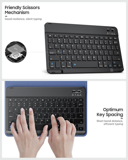 MoKo Universal Tablet Case with Keyboard for 9" - 11" Tablets, Removable Wireless Bluetooth Keyboard, Dark Blue