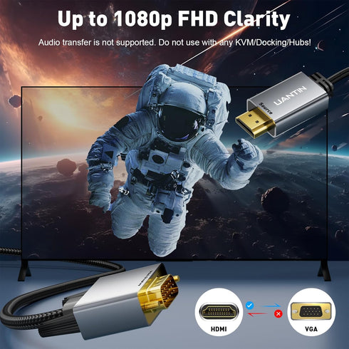 HDMI to VGA Cable Adapter 3.3FT |Anti-Interference Gold-Plated Plugs| 1080P Aluminum HDMI Source to VGA Display Braided Cord (Male to Male) for PC,Laptop,Xbox,Graphics Card,Monitor More by UANTIN