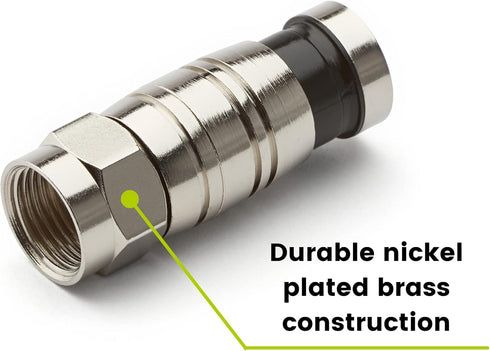 trueCABLE Universal Easy Fit RG6 & RG6Q Compression F-Connector for Dual Shield (DS) Tri-Shield and Quad Shield (QS) Coaxial Cable, 10 Pieces