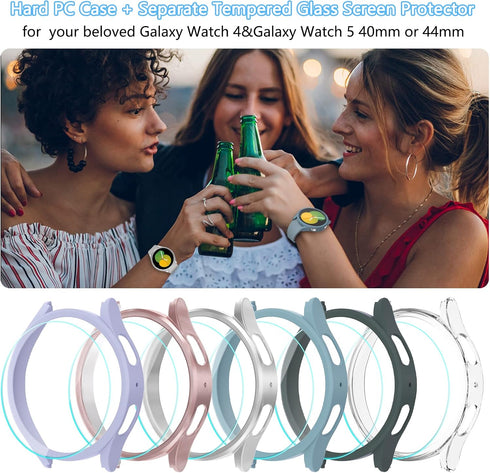 Haojavo 6+8 Pack Screen Protector Case for Samsung Galaxy Watch FE/5/4 40mm, Hard PC Bumper Shell + Anti-Fog Glass Film