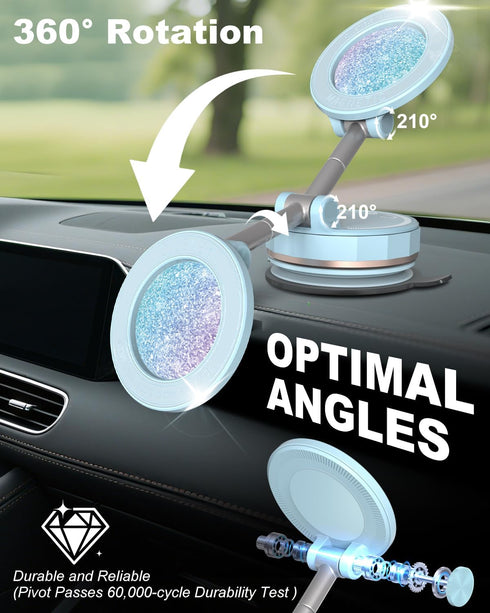 GiieeGii 2026 Gen-3 Mount,360 17/16/15/14/13/12/Android Magnetic Phone Holder for MagSafe Car Adjustable Vacuum Suction