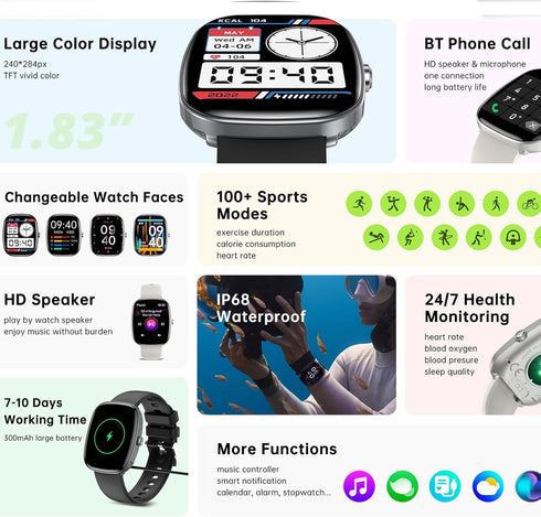 Smart Watch for Women Men - 1.83" Fitness Activity Trackers - Answer/Make Calls - Heart Rate Sleep Tracker, Compatible