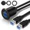 Double Port USB 3.0 Car Mount Flush Cable, USB3.0 Male to Female Extension Cable for Car Dashboard Panel 1ft