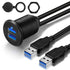 Double Port USB 3.0 Car Mount Flush Cable, USB3.0 Male to Female Extension Cable for Car Dashboard Panel 1ft
