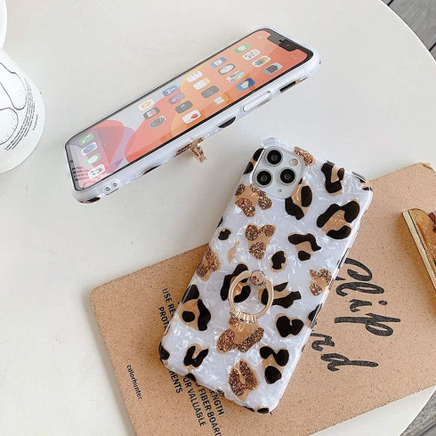 Qokey for iPhone 7 Plus/8 Plus Case - 5.5 inch Glitter Leopard Cute Stand Design, Soft TPU Shockproof Cover