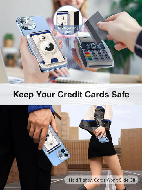 Miroddi Magnetic Wallet Card Holder for iPhone 15/14/13/12 Series with AirTag Holder, RFID Blocking Protection, White