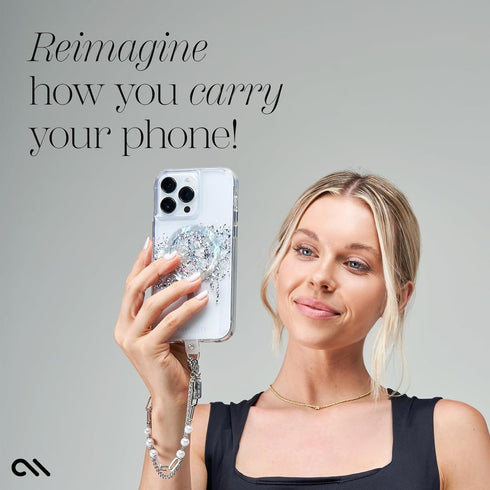 Case-Mate Phone Charm with Beaded Silver Pearls | Detachable Anti Theft Phone Strap | Hands-Free iPhone Wrist Strap for