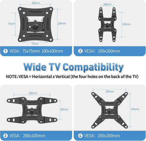 Full Motion TV Wall Mount with Swivel, Extension, and Tilt for 13-42 inch LED LCD TVs, Holds up to 44 lbs