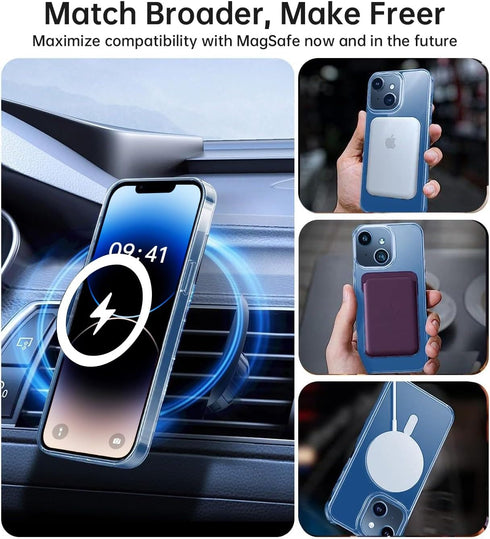 Clear Magnetic Slim Case for iPhone 13 & 14 - 10FT Military Grade Protection, MagSafe Compatible (6.1")
