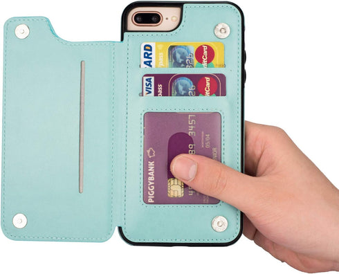 UEEBAI Case for iPhone XR, Luxury PU Leather Case with Card Slots, Stand Function, Butterfly Flower Pattern, Mint Green