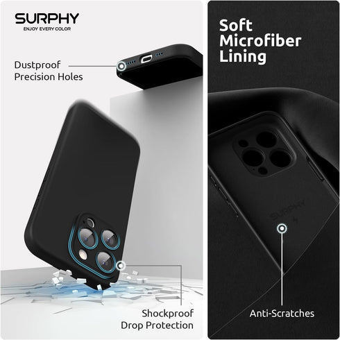 SURPHY iPhone 15 Pro Case (6.1", 2023) - Black Liquid Silicone, MagSafe Compatible + 2 Pack Screen Protectors.
