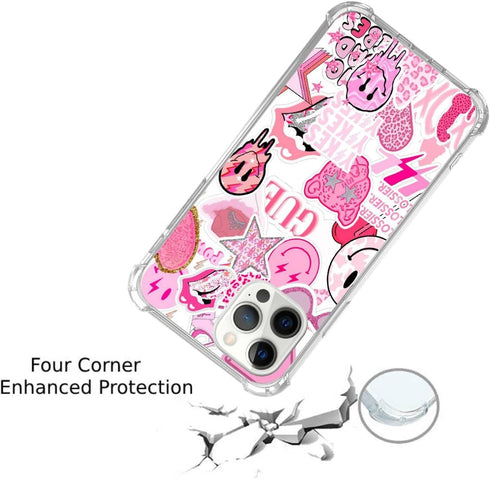 Pink Indie Aesthetics Hippie Collage Case for iPhone 11 Pro Max, Colourful Trendy Cool Teen Girl Silicone