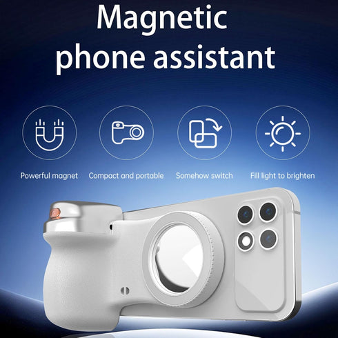 Yunseity Magnetic Phone Camera Grip, Ergonomic BT Selfie Handle with Wireless Shutter Key, Compatible with Tripod
