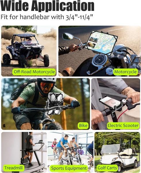 Charchendo 4-13'' Anti Shake Universal E-Bike Handlebar Tablet Mount with Anti Fall Strap, Motorcycle/Bike/Electric