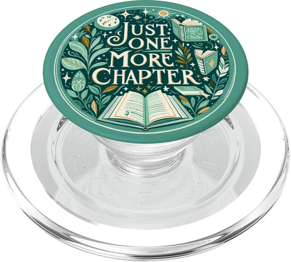Just One More Chapter Bookish Reading Botanical Teal PopSockets PopGrip for MagSafe