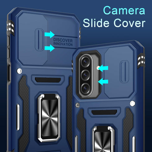 DEERLAMN A17 5G (1 Pack), Case for Samsung Galaxy with Slide Camera Cover+Screen Protector Rotated Ring Kickstand