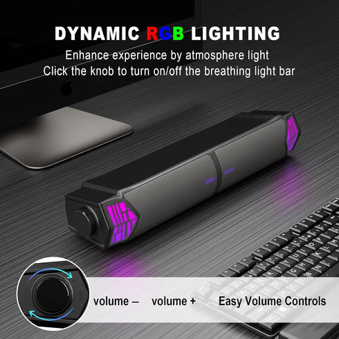 Smalody Computer Speakers for Desktop Gaming Monitor with RGB Lights, 2 in-1 Bluetooth PC Speakers Soundbar USB Powered, Can Be Split and Combined Freely