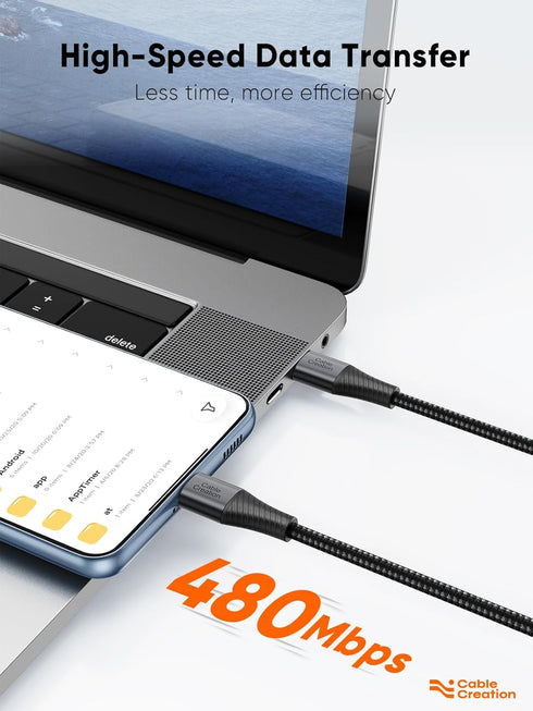 CableCreation 0.8FT Short USB C to USB C Cable 60W, Double-Braided, Compatible with iPhone 15, Galaxy S23, MacBook.